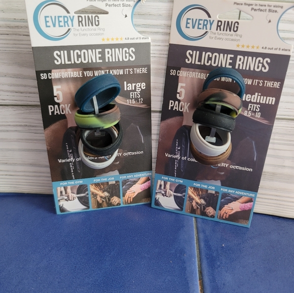 2 X  5 pack Silicone Rings Size Large & Medium Fits 11.5 - 12, Med 9.5- 10 - Picture 2 of 5
